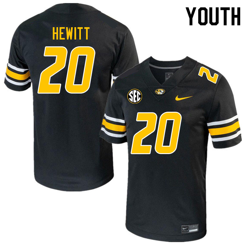 Youth #20 LJ Hewitt Missouri Tigers College 2023 Football Stitched Jerseys Sale-Black